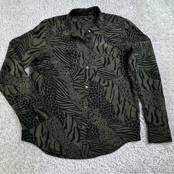 Rails Silk Kate Olive Mixed Animal Stripe Shirt. Zebra Giraffe Tiger Cheetah XS - Picture 2 of 12